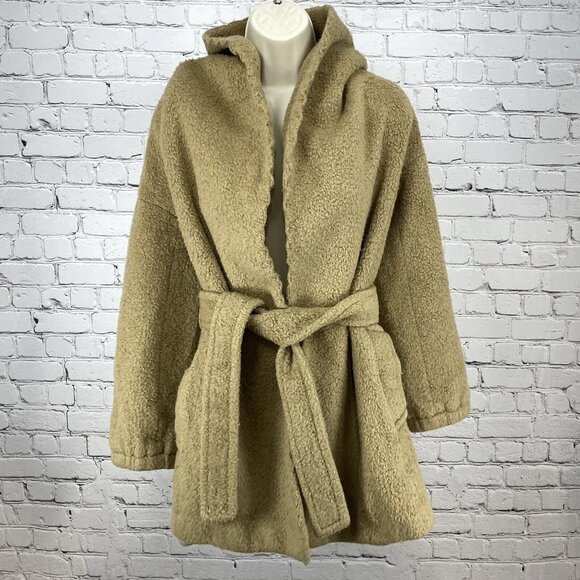 Hanii Y Tan Baby Alpaca Wool Hooded Belted Wrap Coat Pockets Size 42 Large L - Picture 1 of 10